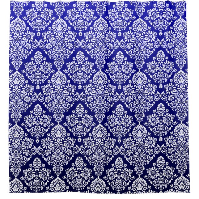 Rideaux De Douche Magnifique modèle Royal Blue Floral Damask (Devant)