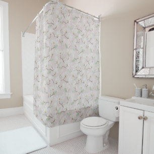 Rideaux De Douche Magnolia blanche peinte à la main sur Pastel Pink