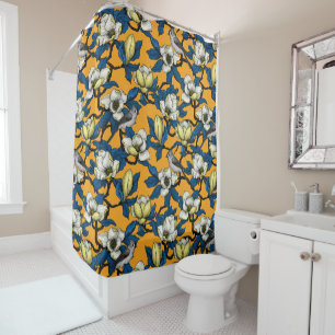 Rideaux De Douche Magnolia en floraison et oiseau de tireur 3