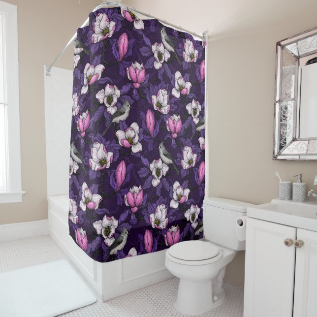 Rideaux De Douche Magnolia en floraison et tireur 4 (En situation)