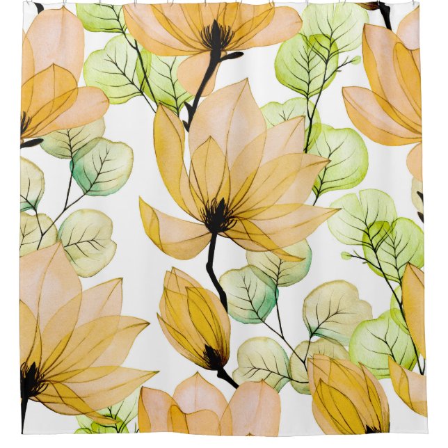 Rideaux De Douche Magnolia Eucalyptus : Aquarelle Impression transpa (Devant)