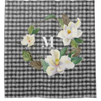 Magnolia Floral noir et blanc Check w Monogramme