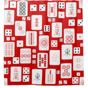 Rideaux De Douche mahjong rose rouge carreaux chinois jeu asiatique
