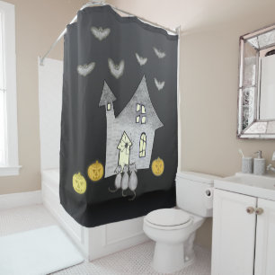 Rideaux De Douche Maison d'Halloween, chats noirs, chauves-souris, c
