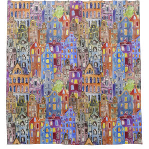 Rideaux De Douche Maisons Cityscape, motif urbain sans soudure.