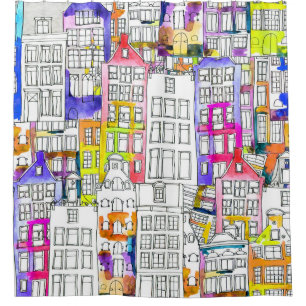 Rideaux De Douche Maisons d'Amsterdam : Aquarelle Motif sans couture