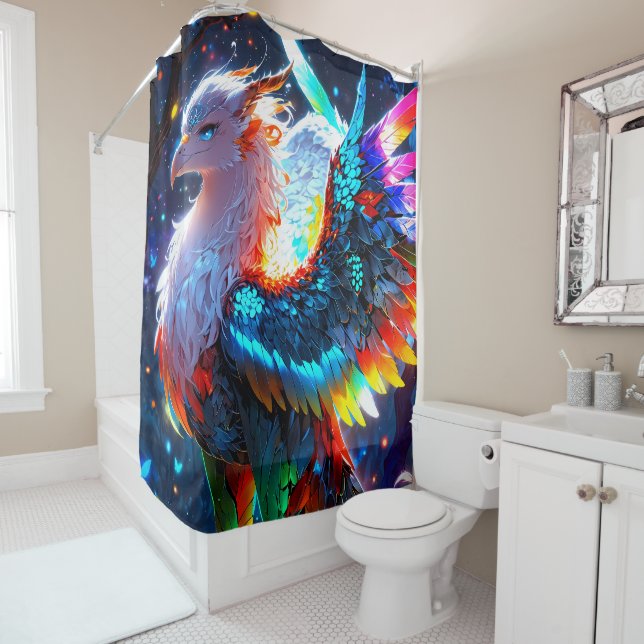 Rideaux De Douche Majestic Kaleidoscope Phoenix couleurs vives (En situation)