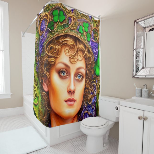Rideaux De Douche Majestic Woman St. Patrick's Day Artwork (En situation)