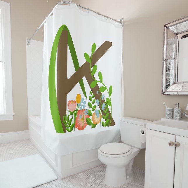 Rideaux De Douche Majuscule K monogramme floral (En situation)