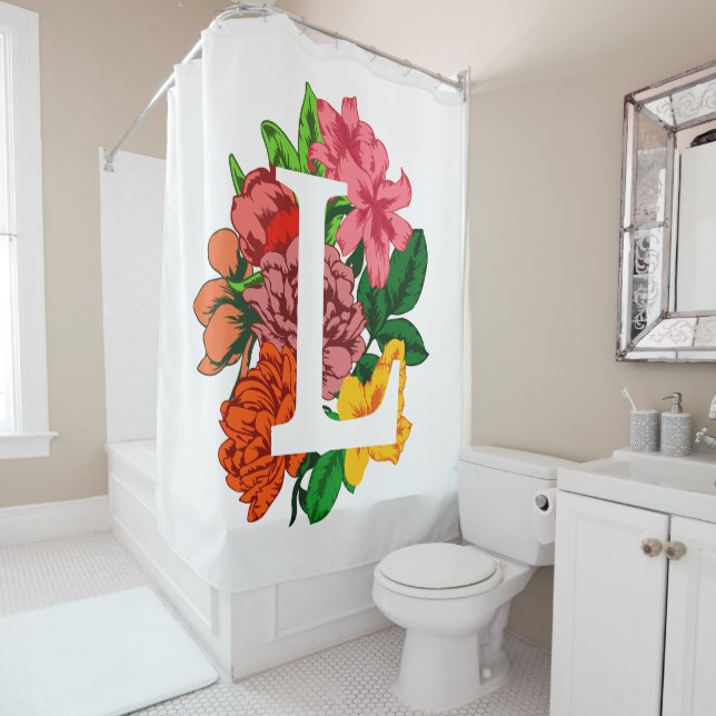 Rideaux De Douche Majuscule L monogramme floral (En situation)