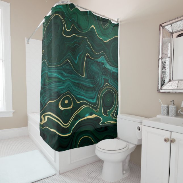Rideaux De Douche "Malachite Texture avec Gold Strata" (En situation)
