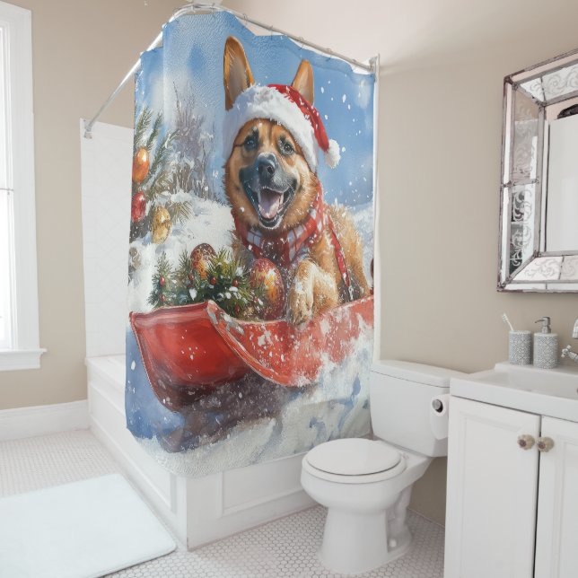 Rideaux De Douche Malinoi belge dans la boue Laisser neiger Noël (En situation)