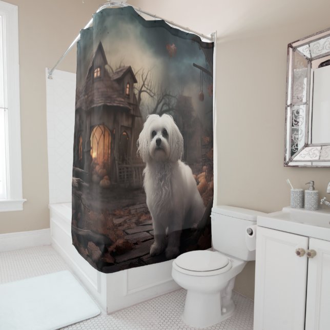 Rideaux De Douche Maltais Halloween effrayant (En situation)