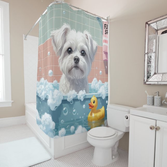 Rideaux De Douche Maltese Sloppy Sleepy mignon drôle (En situation)