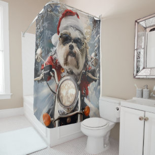 Rideaux De Douche Malti Tzu Chien équitation Moto Noël