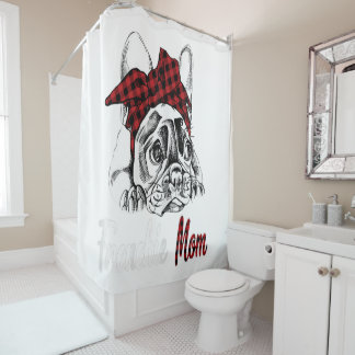Rideaux De Douche Maman Bulldog With Red Plaid Venin
