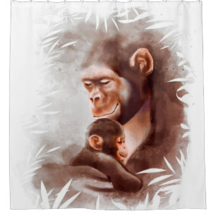 Rideaux De Douche Maman Et Son Peinture De Singe, Famille De Singe A