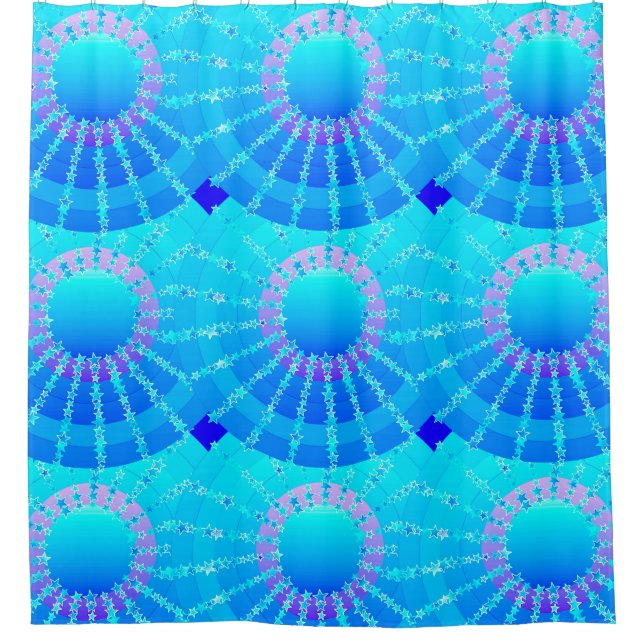 Rideaux De Douche Mandala avec étoiles - dégradé de satin turquoise (Devant)