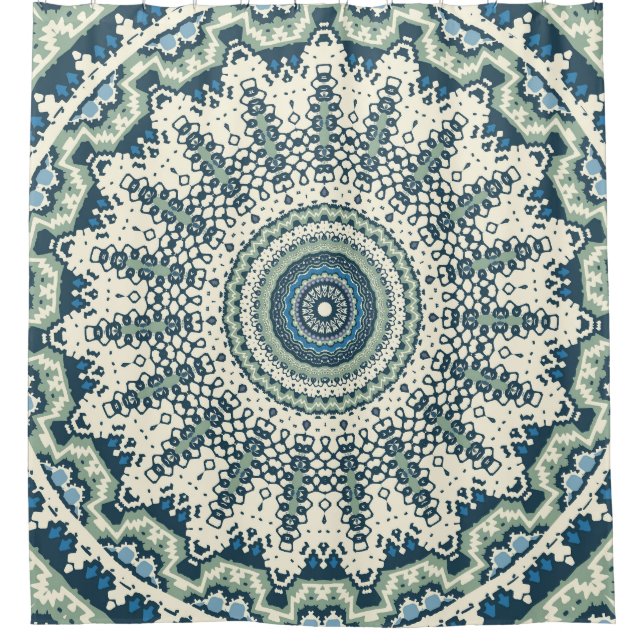 Rideaux De Douche Mandala bleu tribal (Devant)
