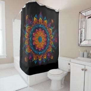 Rideaux De Douche Mandala mignonne tourbillons colorés de rouge et d