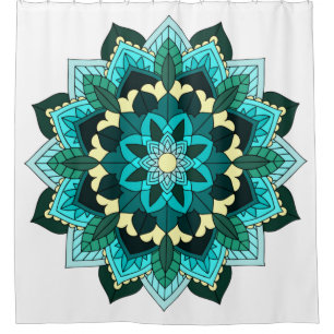 Rideaux De Douche Mandala Motif 02 en aqua