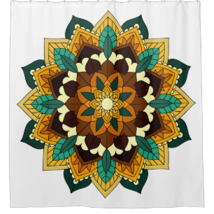 Rideaux De Douche Mandala Motif 2002 en jaune et bronzette