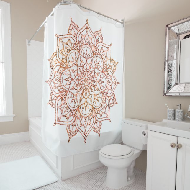 Rideaux De Douche Mandala rose et orange sur Glam blanc (En situation)