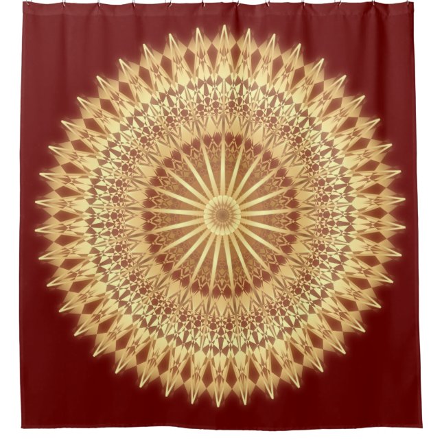 Rideaux De Douche Mandala rouge foncé or (Devant)