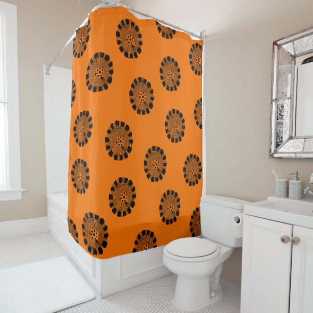 Rideaux De Douche Mandarin Dreams Orange et Motif noir (En situation)