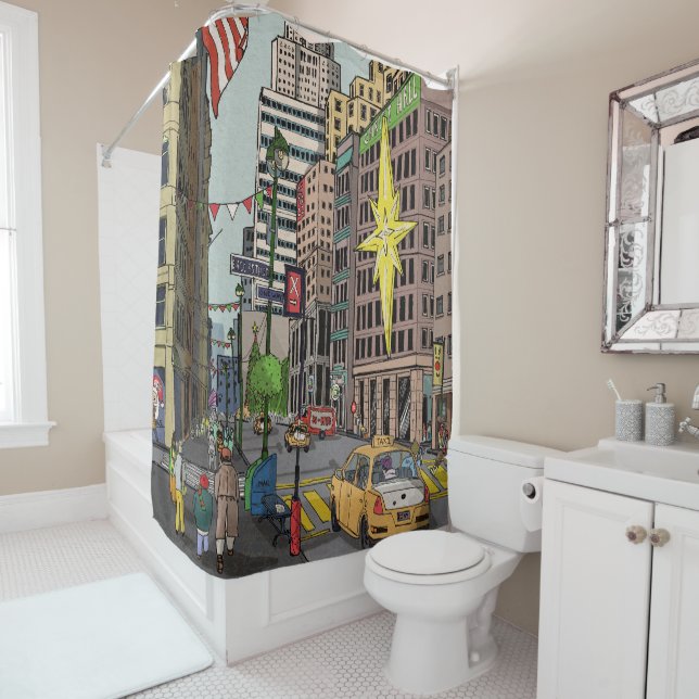 Rideaux De Douche Manhattan Winter New York Illustration de Noël (En situation)