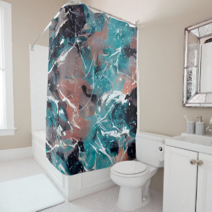 Rideaux De Douche Marbre abstrait sarcelle et orange