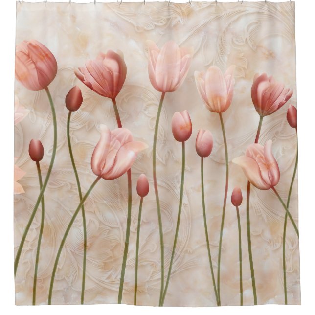 Rideaux De Douche Marbre avec tulipes à clarette : délicat. (Devant)