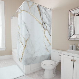 Rideaux De Douche Marbre Blanc Élégant Veines d'Or Kintsugi