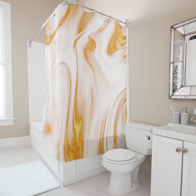 Rideaux De Douche Marbre Blanc Or Et Rose (En situation)