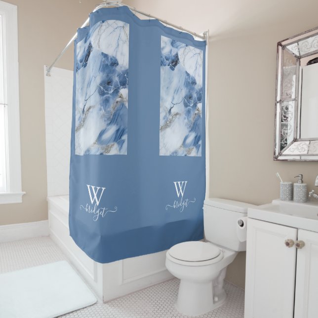 Rideaux De Douche marbre bleu abstrait motif côtier (En situation)