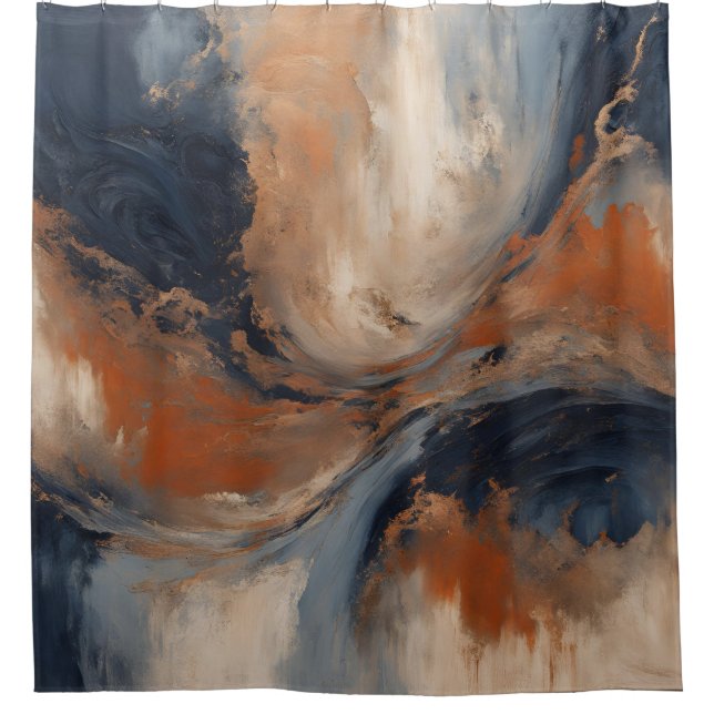 Rideaux De Douche Marbre bleu orange clair tourbillonnant (Devant)