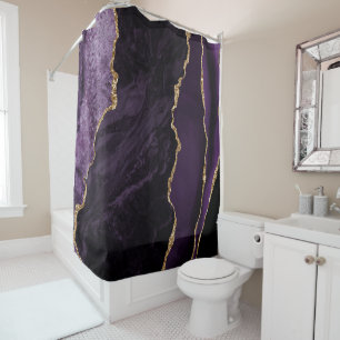 Rideaux De Douche Marbre d'agate de faux strass violet et or