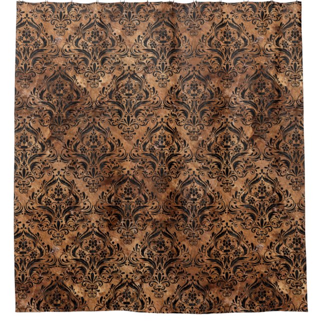 RIDEAUX DE DOUCHE MARBRE DAMASK1 NOIR ET BRUN (R) EN PIERRE (Devant)