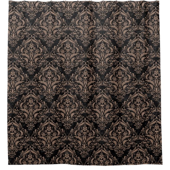 RIDEAUX DE DOUCHE MARBRE DAMASK1 NOIR ET CRAYON DE COULEUR BRUNE (Devant)