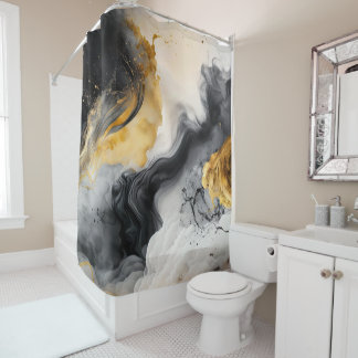 Rideaux De Douche Marbre d'aquarelle noir et or