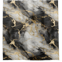 Rideaux De Douche Marbre de luxe blanc, or et noir élégant