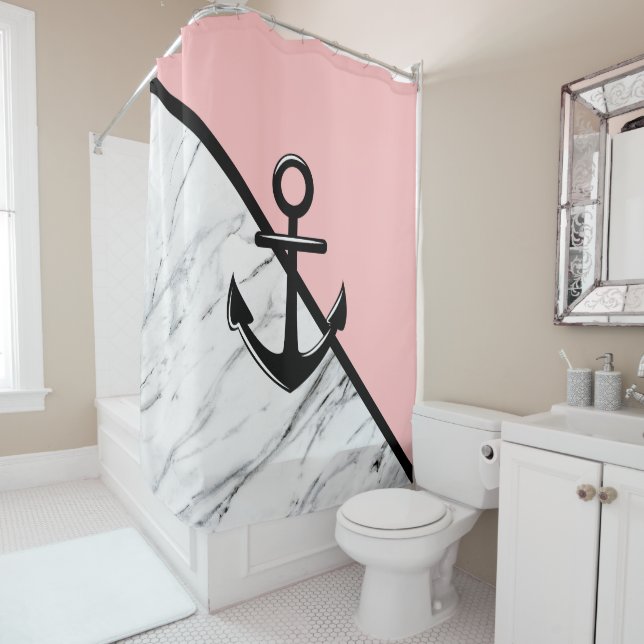 Rideaux De Douche Marbre et Ancre (En situation)