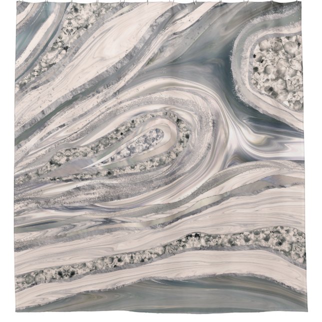 Rideaux De Douche Marbre et cristal liquides gris - perle et argent (Devant)