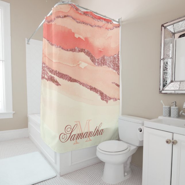 Rideaux De Douche Marbre et Parties scintillant or rose (En situation)
