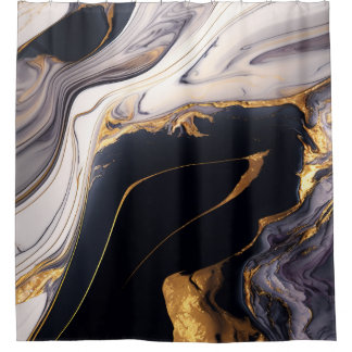 Rideaux De Douche Marbre fluide Agate noir blanc et or de luxe