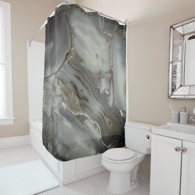 Rideaux De Douche Marbre gris avec Veine or (En situation)