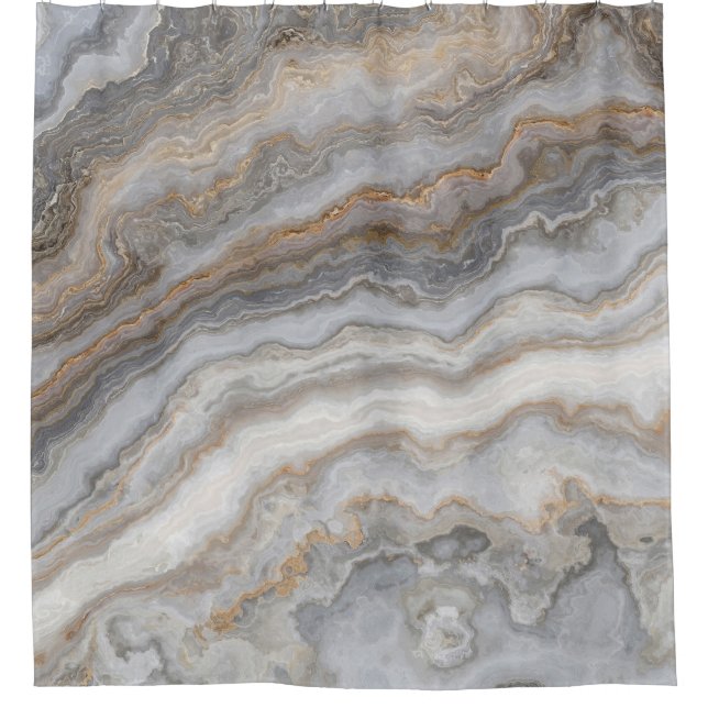 Rideaux De Douche Marbre gris bouclé : Veines dorées (Devant)