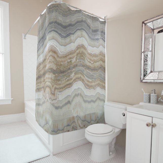 Rideaux De Douche marbre gris brun scandinave minimaliste (En situation)