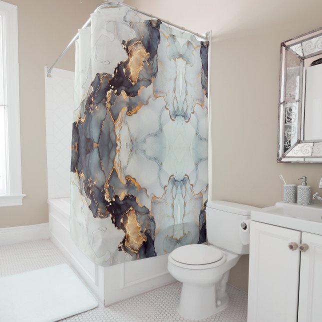 Rideaux De Douche Marbre noir or assez (En situation)