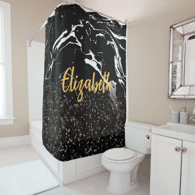 Rideaux De Douche Marbre noir/Parties scintillant noire (En situation)